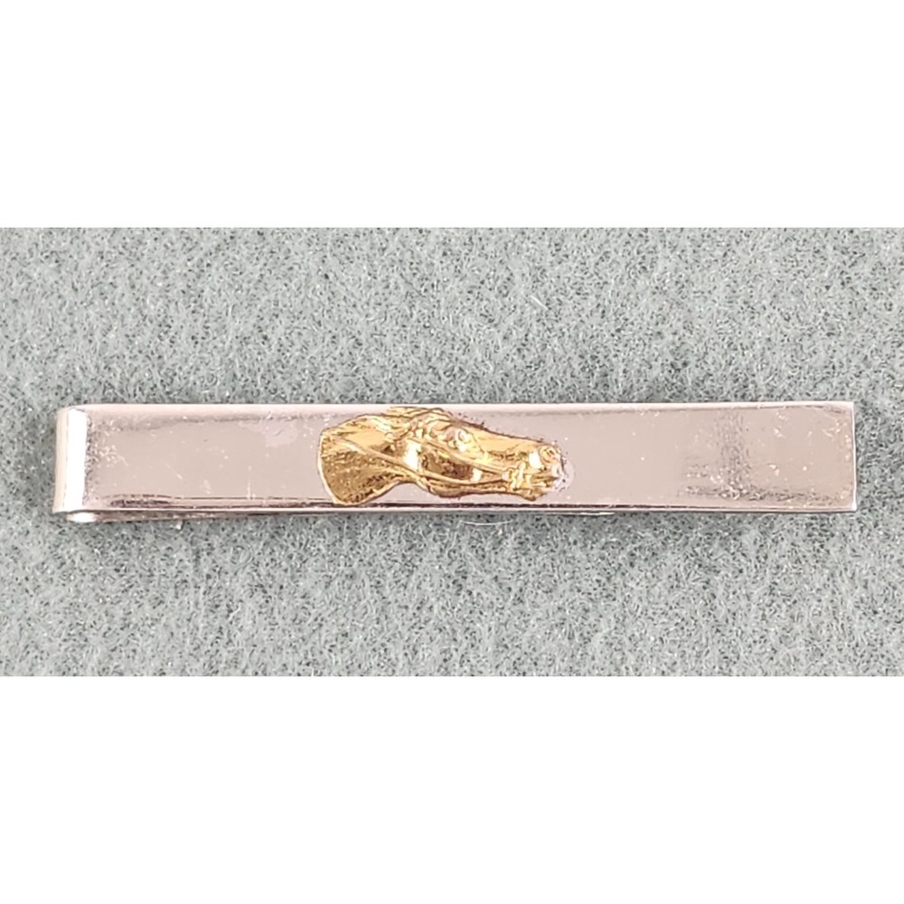 Vintage Horse Head Silver Tone Tie Clip Gold Tone Racing Horse Head